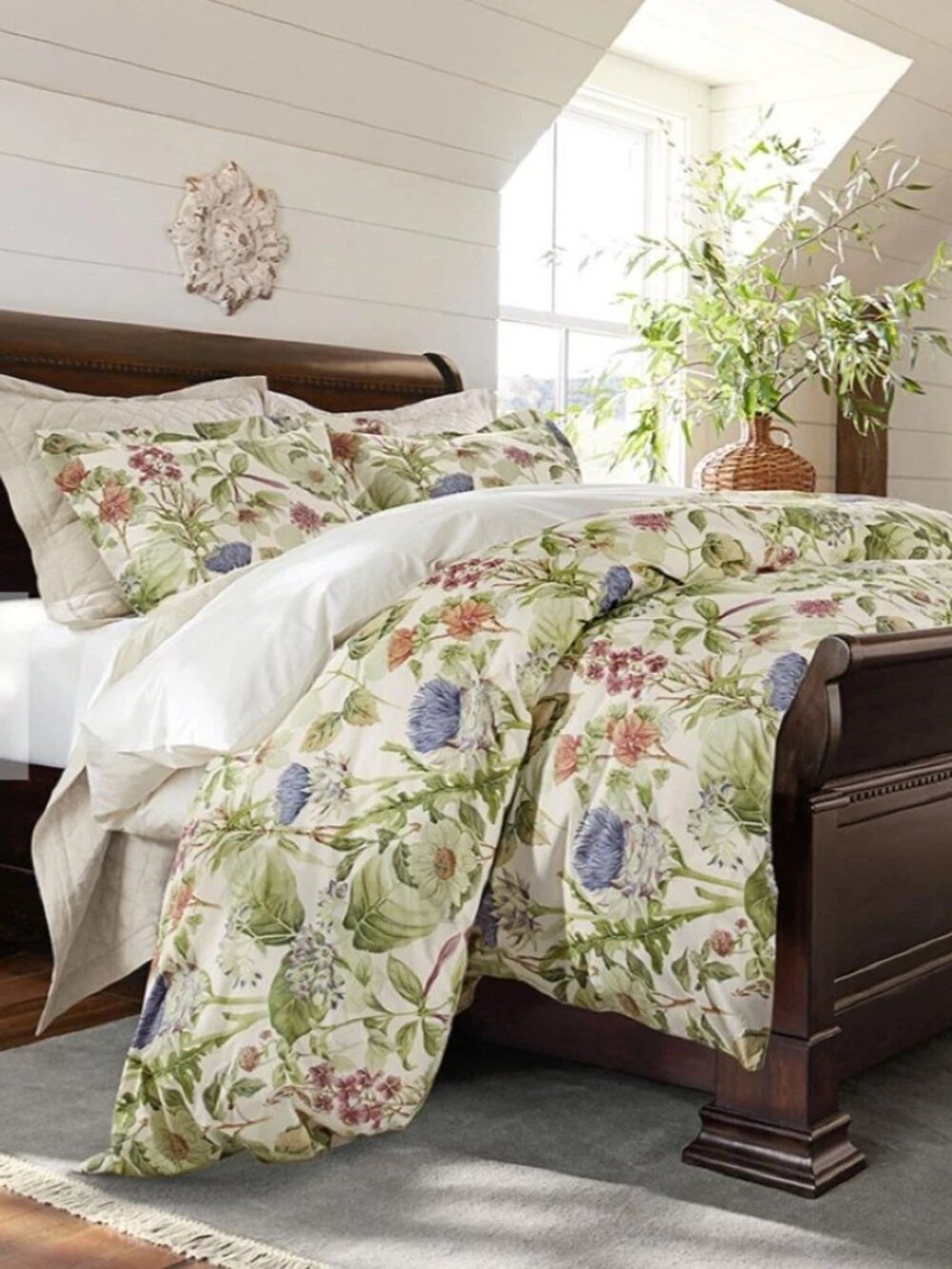 Pottery Barn Thistle Floral Percale Duvet Cover Full/Queen. 2 Euro Shams - Picture 3 of 6